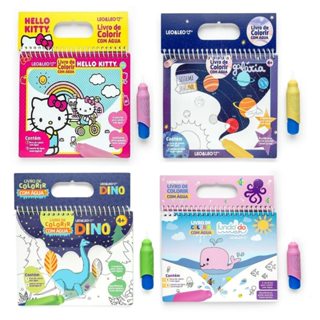 LIVRO DE COLORIR COM ÁGUA ACQUA BOOK  C/ 1 UND 4 PÁGINAS + PINCEL - LEO&LEO UNIDADE em Oferta na Shopee