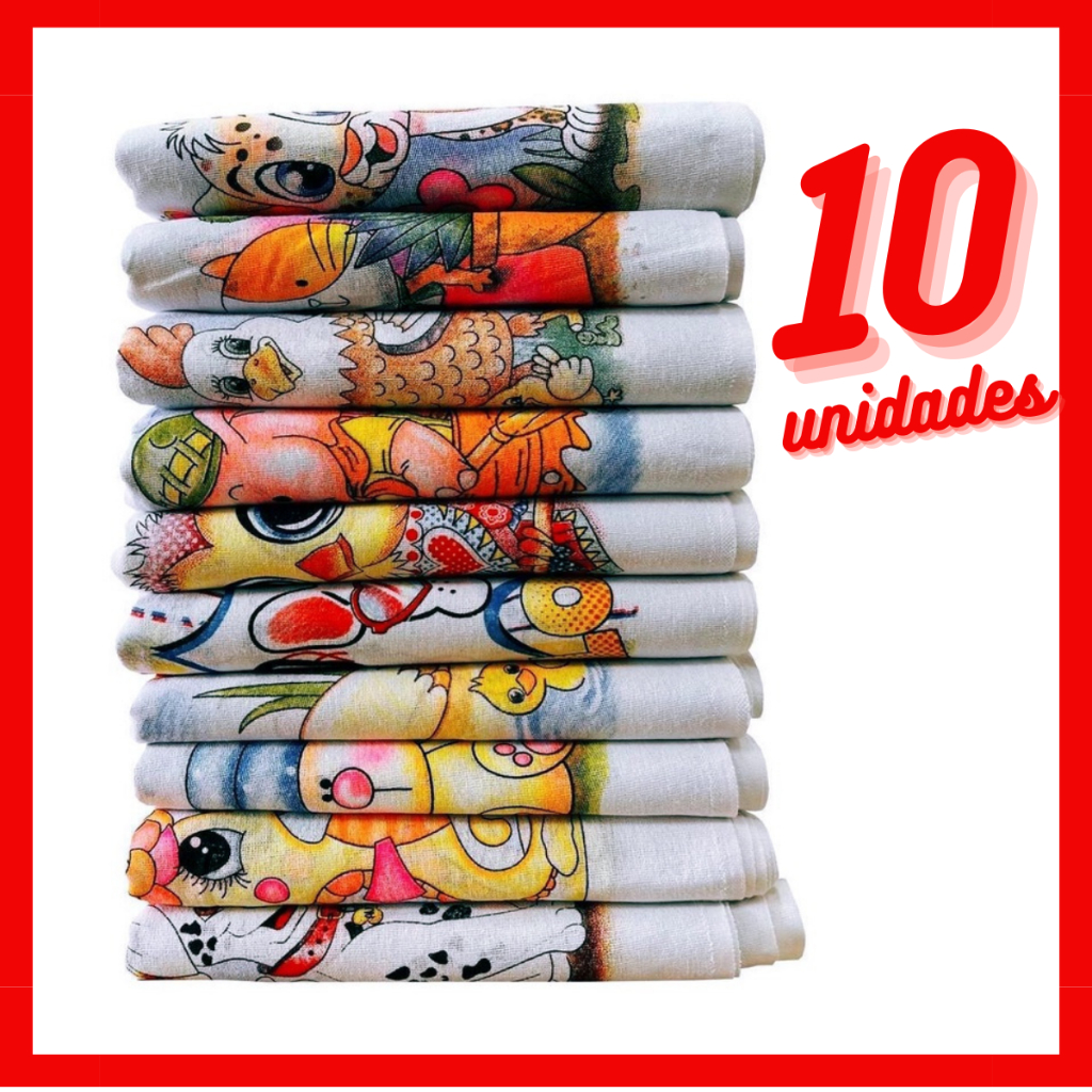 10 Pano De Prato Estampado Bainha Com 10 Peças