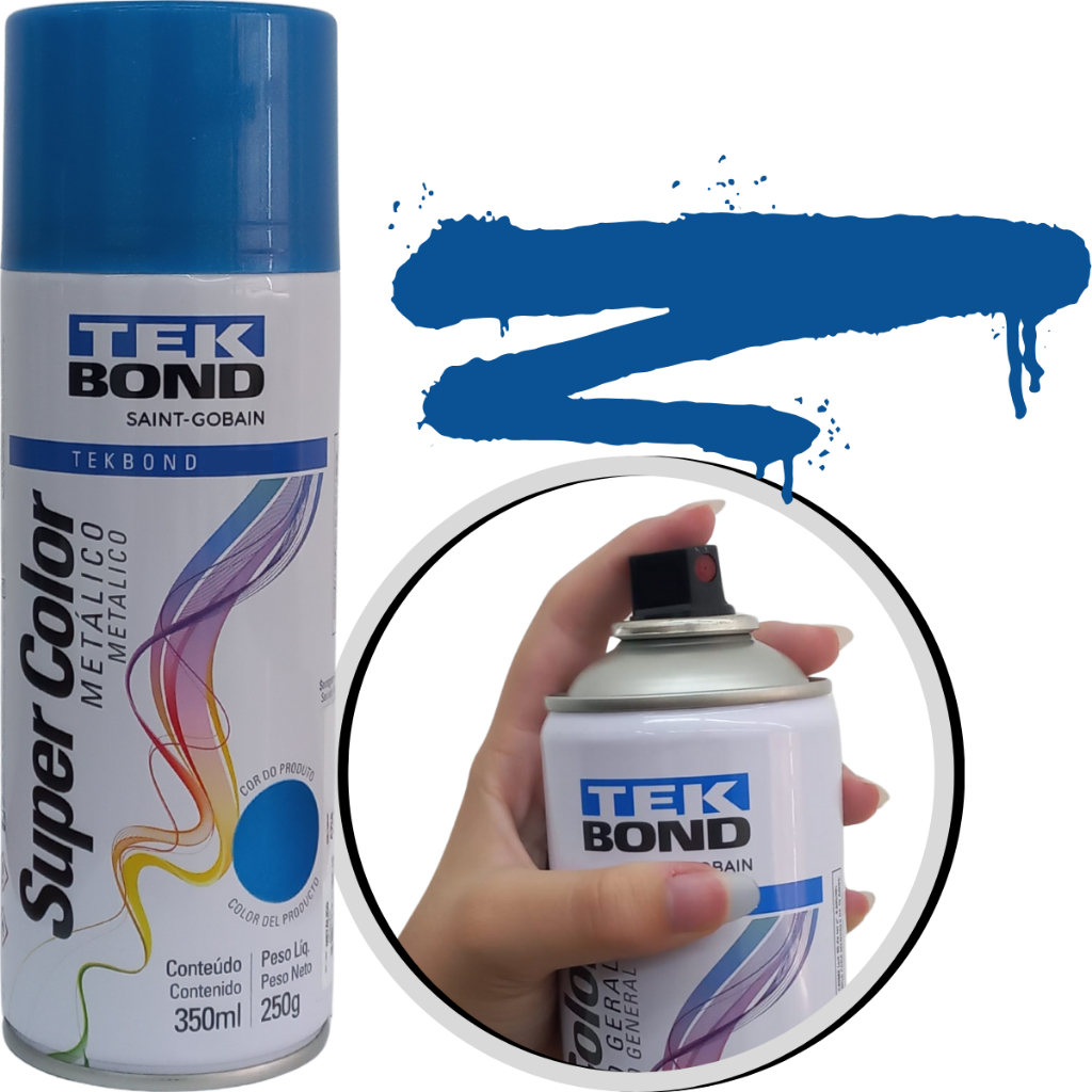 Tinta Spray Super Color Azul Metálico 350ml Tekbond em Oferta na Shopee