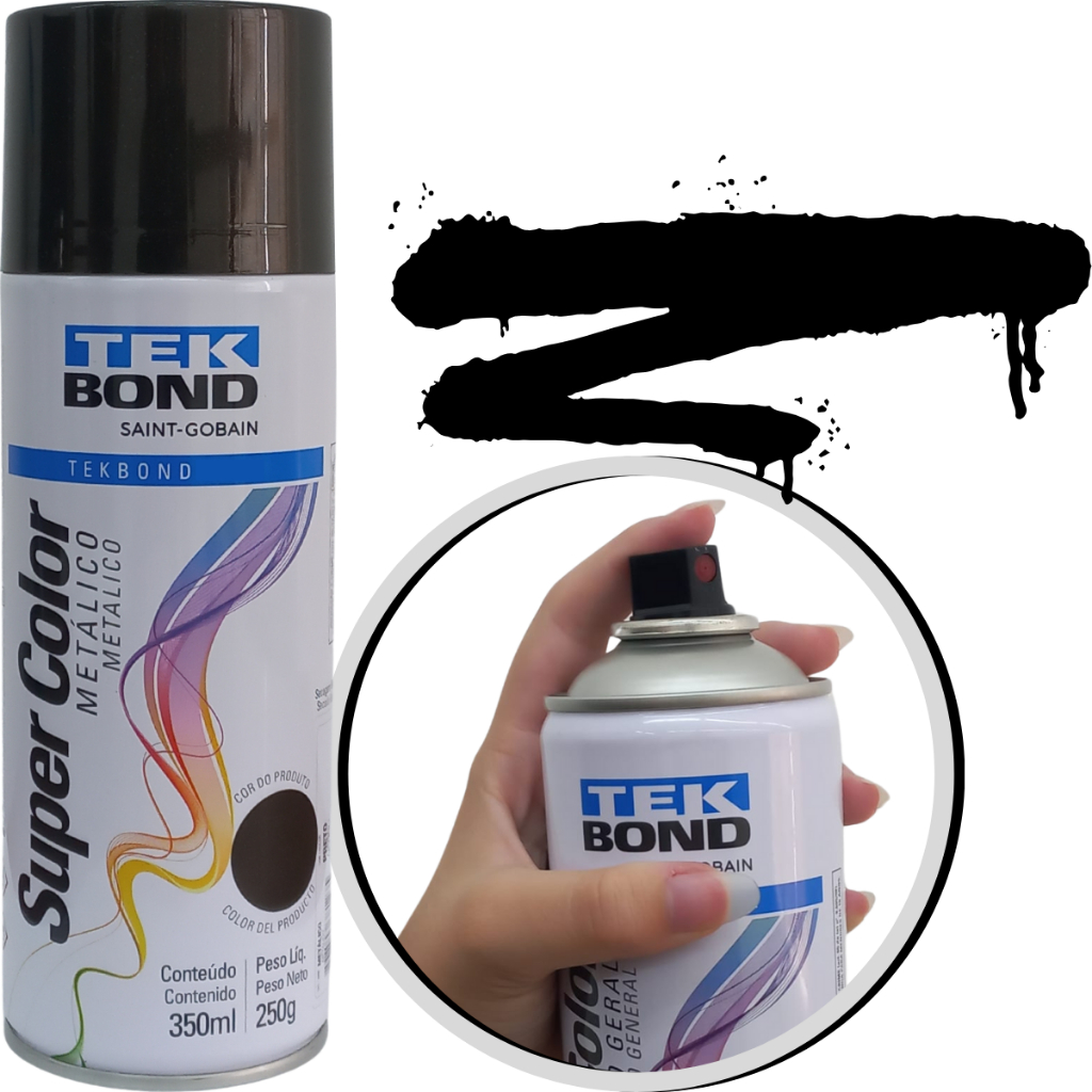 Tinta Spray Super Color Preto Metálico 350ml Tekbond em Oferta na Shopee