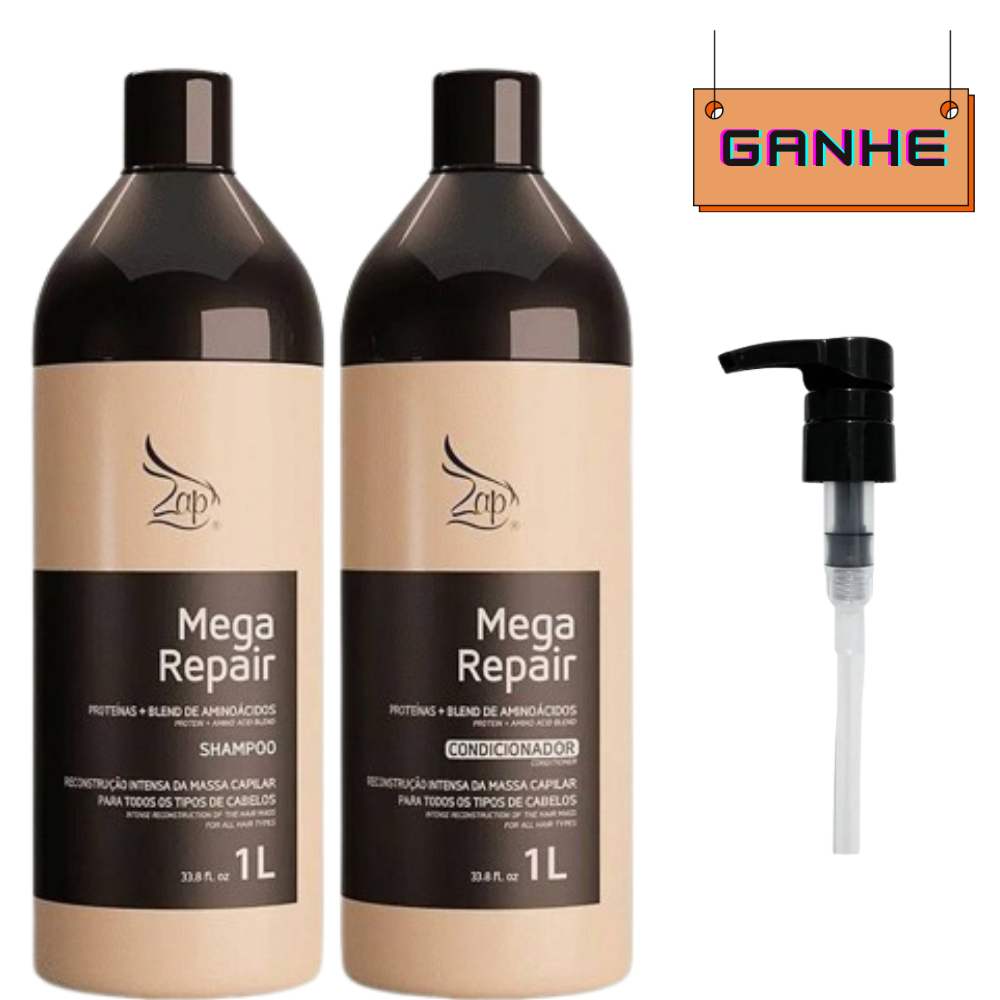 Zap Kit Mega Repair Shampoo 1L e Condicionador 1L 2x1000ml em Oferta na Shopee