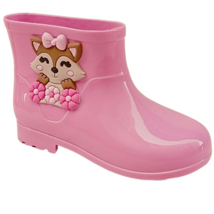 Bota Galocha Infantil Raposa Menina Rosa Chuva Frio Para Escola Colegio Cano Curto