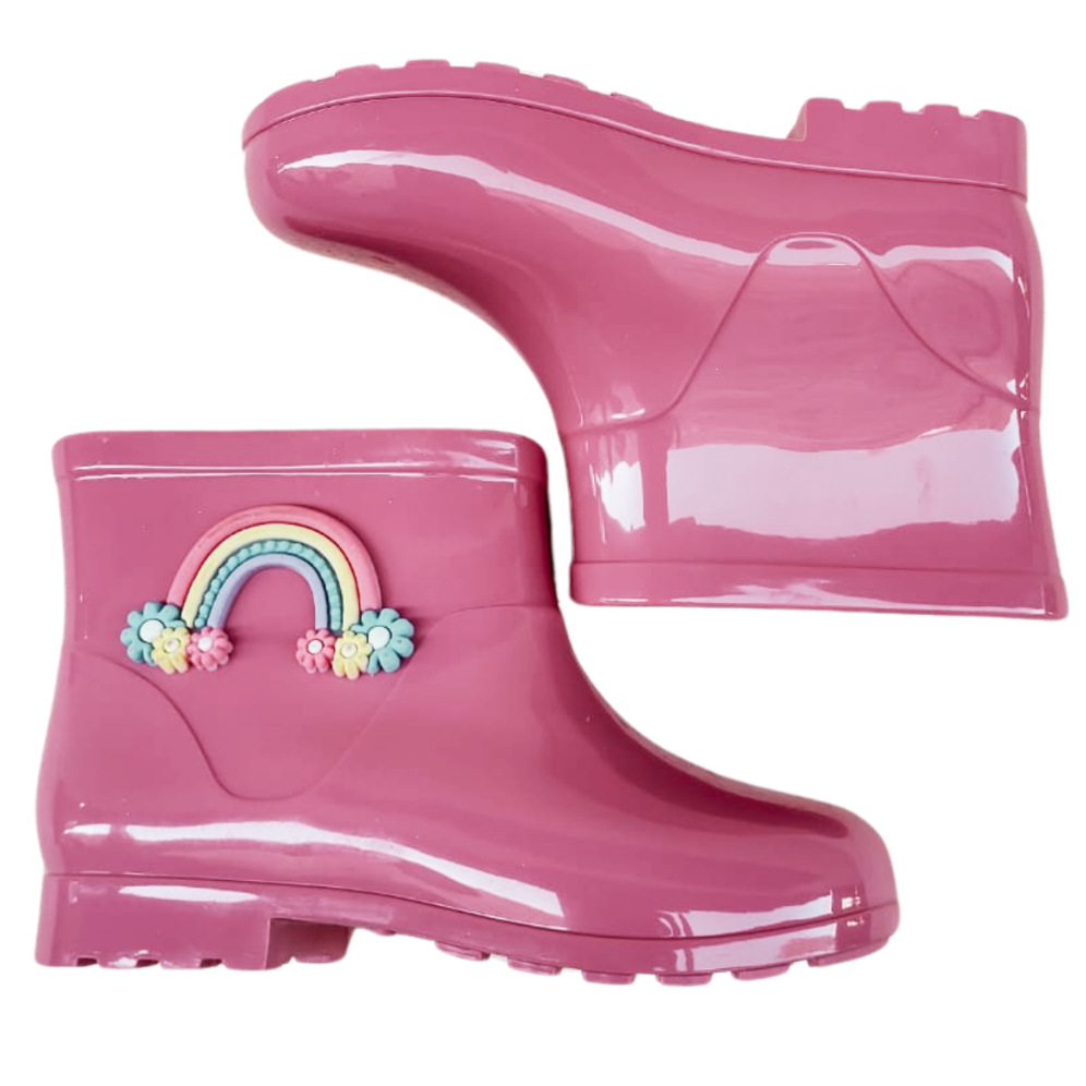 Galocha Infantil Arco Iris Bota de Chuva Menina Menino Botinha de Bebê Feminina Masculina Cano Curto