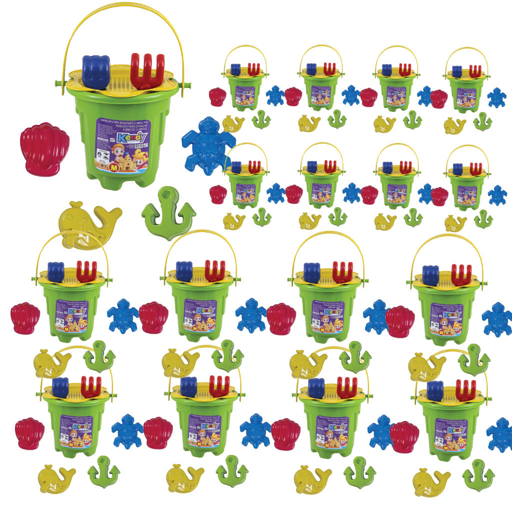 Kit 10 Baldes Praia  - Cada unidade Contém 8 acessórios em Oferta na Shopee