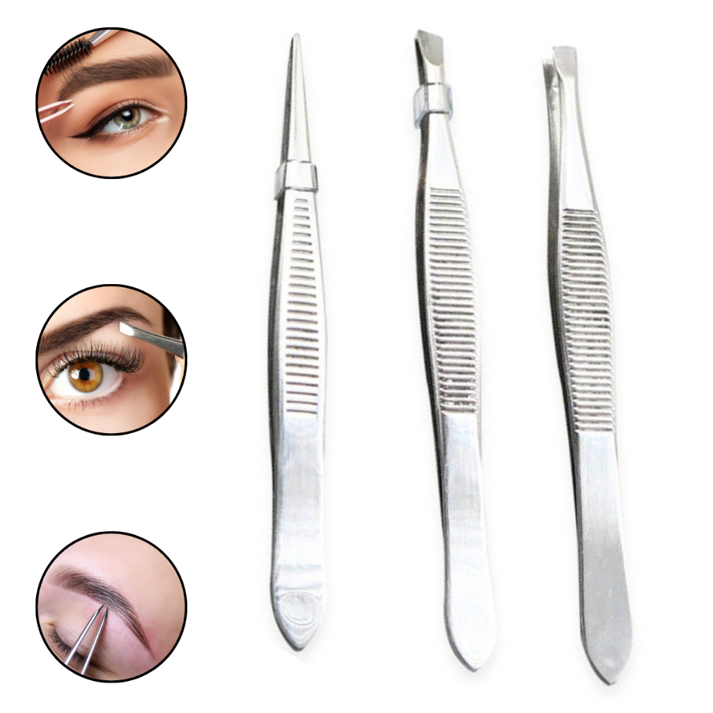 Kit 3 Pinça Profissional Em Aço Inoxidável Para Sobrancelha Remoção De Pelos Sobrancelha Design em Oferta na Shopee