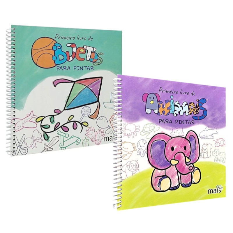 Kit Infantil para Pintar - KIT COM 2 LIVROS EM ESPIRAL - Primeiro Livro de Colorir - Tamanho 20x20cm