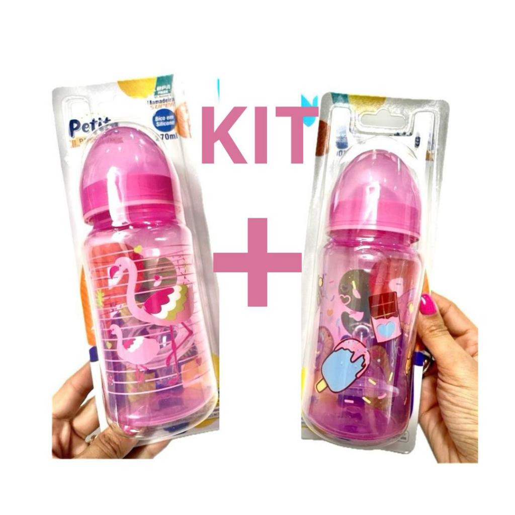 kit 2 Mamadeiras Petita 270 ml Bico Super Flamingo e Cupcake em Oferta na Shopee