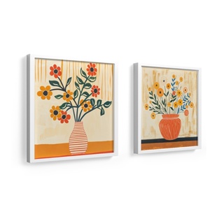 Kit 2 quadros decorativos flores, vasos, pintura, vidro em Oferta na Shopee