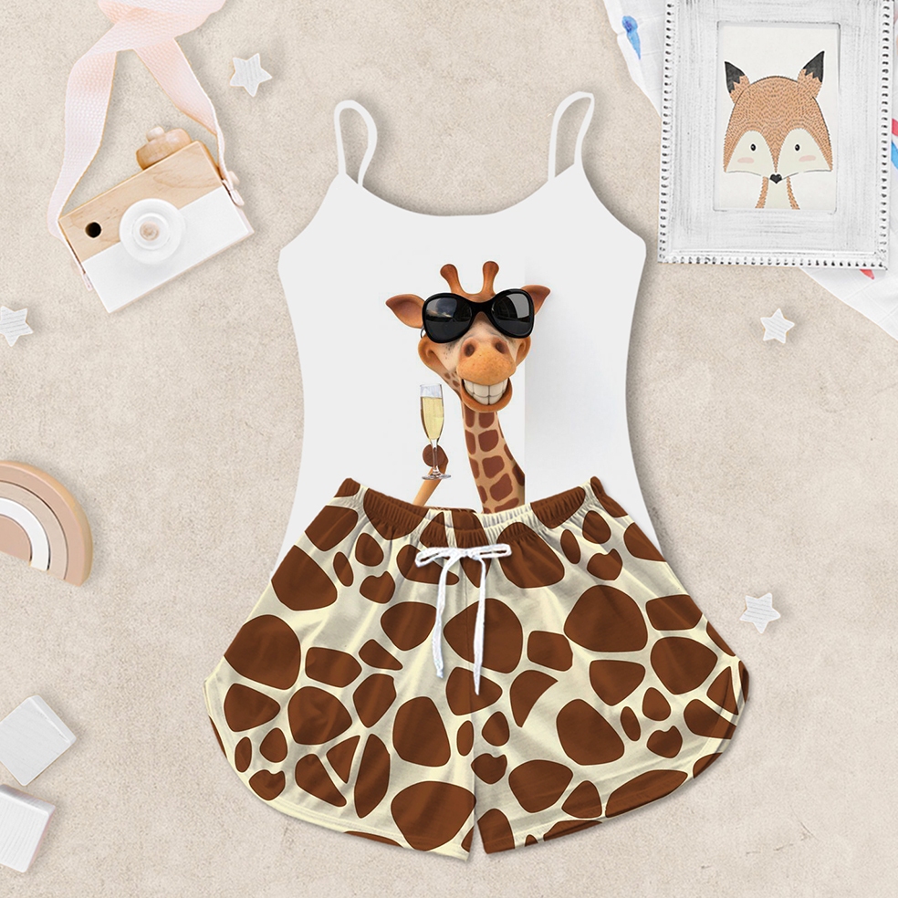 Pijama Infantil Feminino Baby Doll Camisa Alcinha Girafa