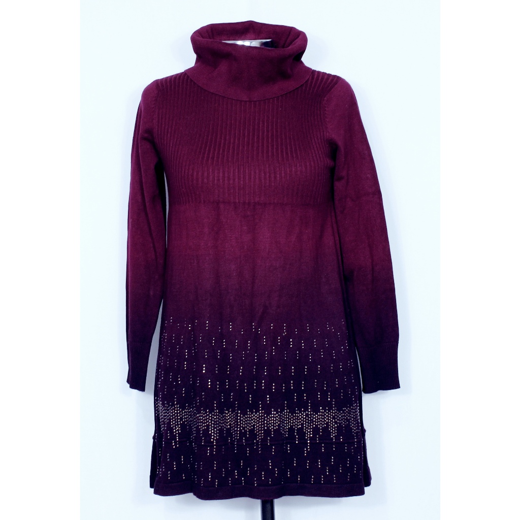 Blusa alongada feminina tricot modal inverno marsala dois tons termo colante gola alta - Veste M - Ref. 2167 (brechó)