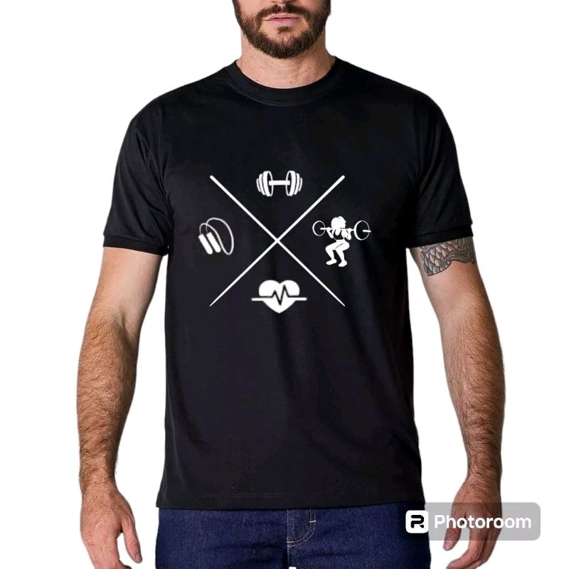 Camiseta Academia Camisa Algodão Unissex Exercício Esporte Peso Corda Coração Batimentos Malhação Saúde Crossfit Eduardo Física Personal Anilhas Blusa Casual Básica Estampada Tumblr Promoção Feminina Masculina