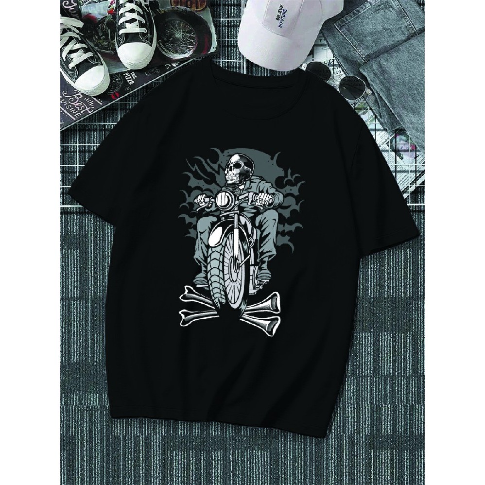 Camisa Camiseta Estampa  Unissex Motoqueiro Caveira Fantasma T-shirt Avulsa Blusa Tecido Algodão