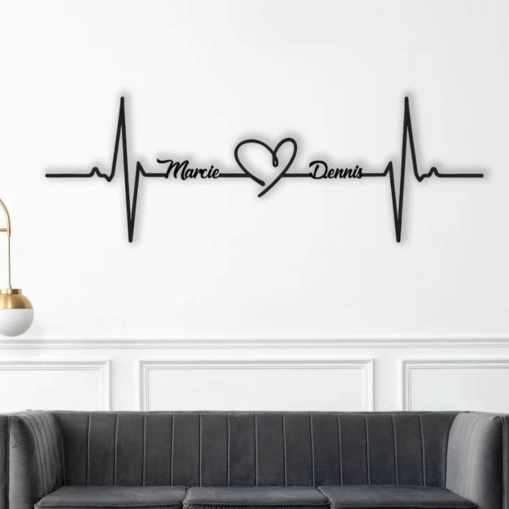 Presente Casal Decoração Batimentos Do Coração Aplique De Parede Vazado MDF 3mm