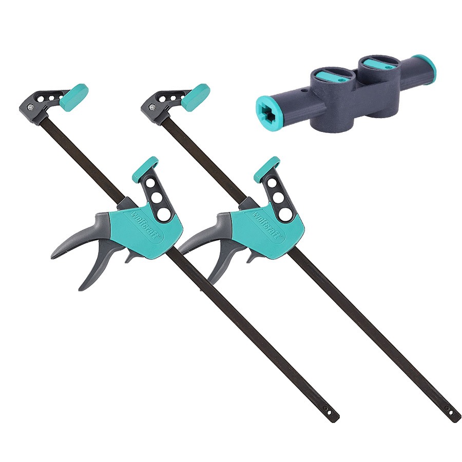 Kit Wolfcraft com 2 Sargentos EHZ EASY 75-500 e Conector PRO EAZY pra Prensar Painel Grande Firme