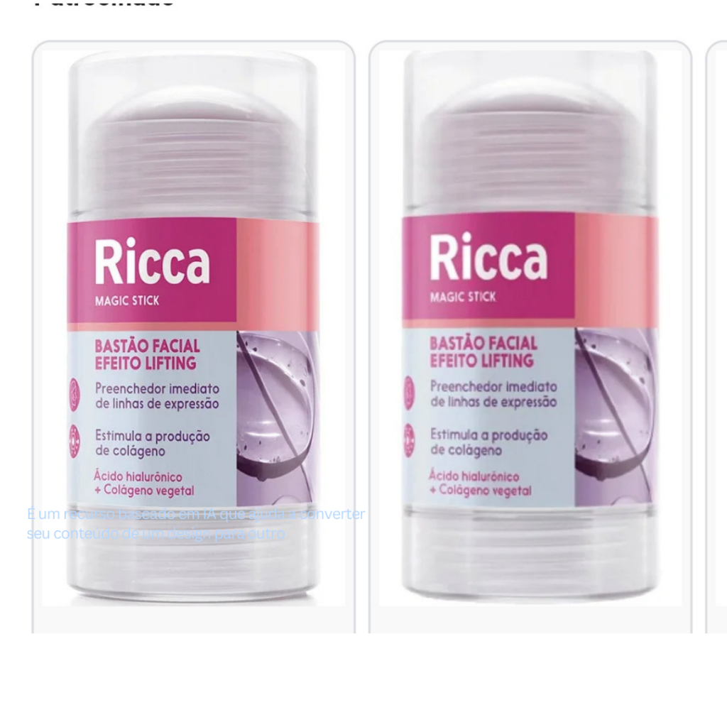 Bastão Facial Rica Efeito Lifting + colágeno vegetal (VEGANO) e ácido hialurônico