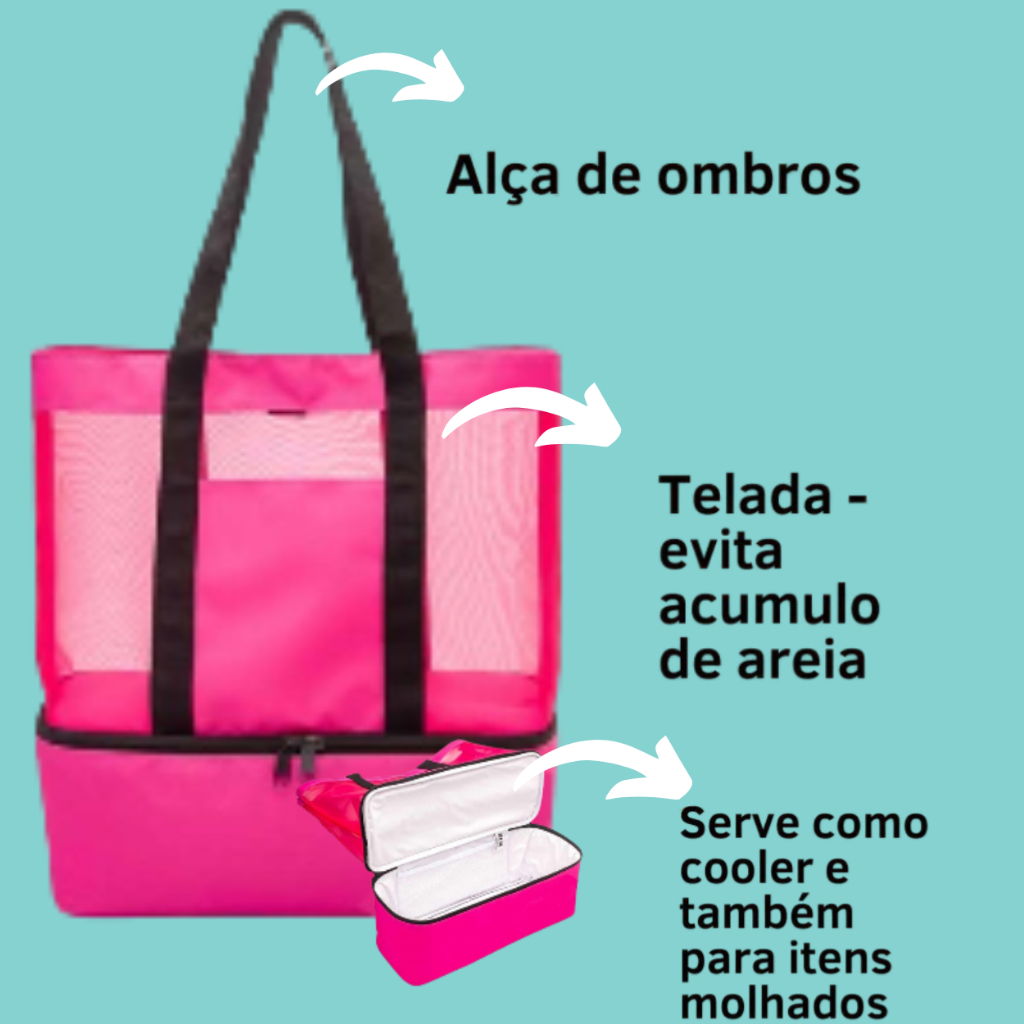Bolsa Praia Piscina Feminina Rede Grande Térmica Cooler