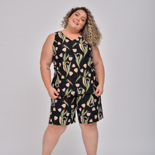 Conjunto Plus Size Feminino Senhora Liganete Blusa e Bermuda  Malha Fria | Moda Casual Plus Size M G G1 G2 G3 G4 em Oferta na Shopee