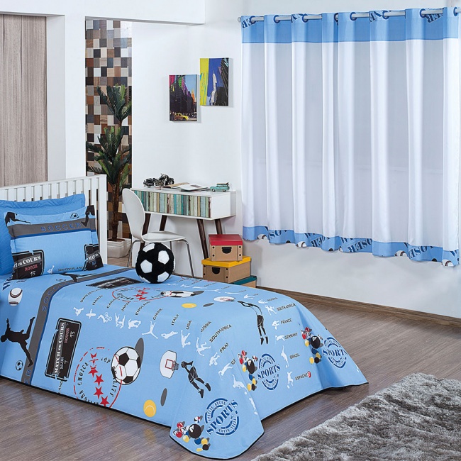 Kit Cobre Leito Solteiro + Cortina Clean 100% Algodão 04 Peças - Fenômeno
