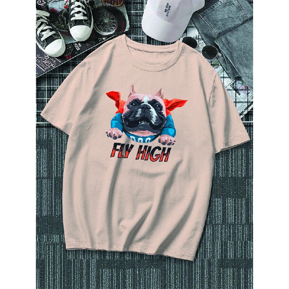 Camiseta Algodão Estampa Dog Fly High Camisa Teen Básica Blusa Unissex Conforto Diário
