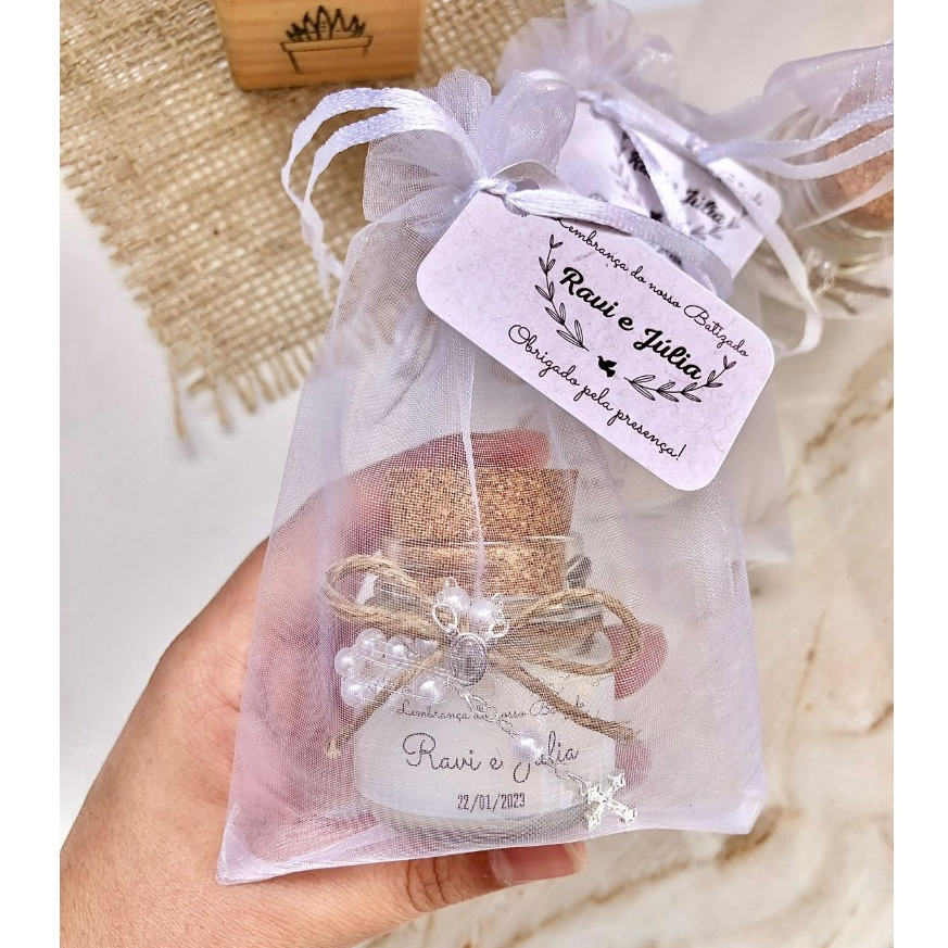 kit 6 Velas perfumadas e personalizadas no saquinho de organza - Lembrancinha Batizado