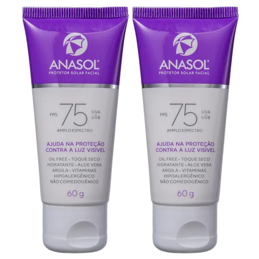 2 Protetores Faciais Oil Free Toque Seco FPS 75 60g (Cada) - Anasol