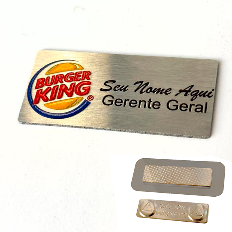 Broche crachá identificação botton aço escovado alto relevo sua logo personalizada impressão brilho luxo em Oferta na Shopee