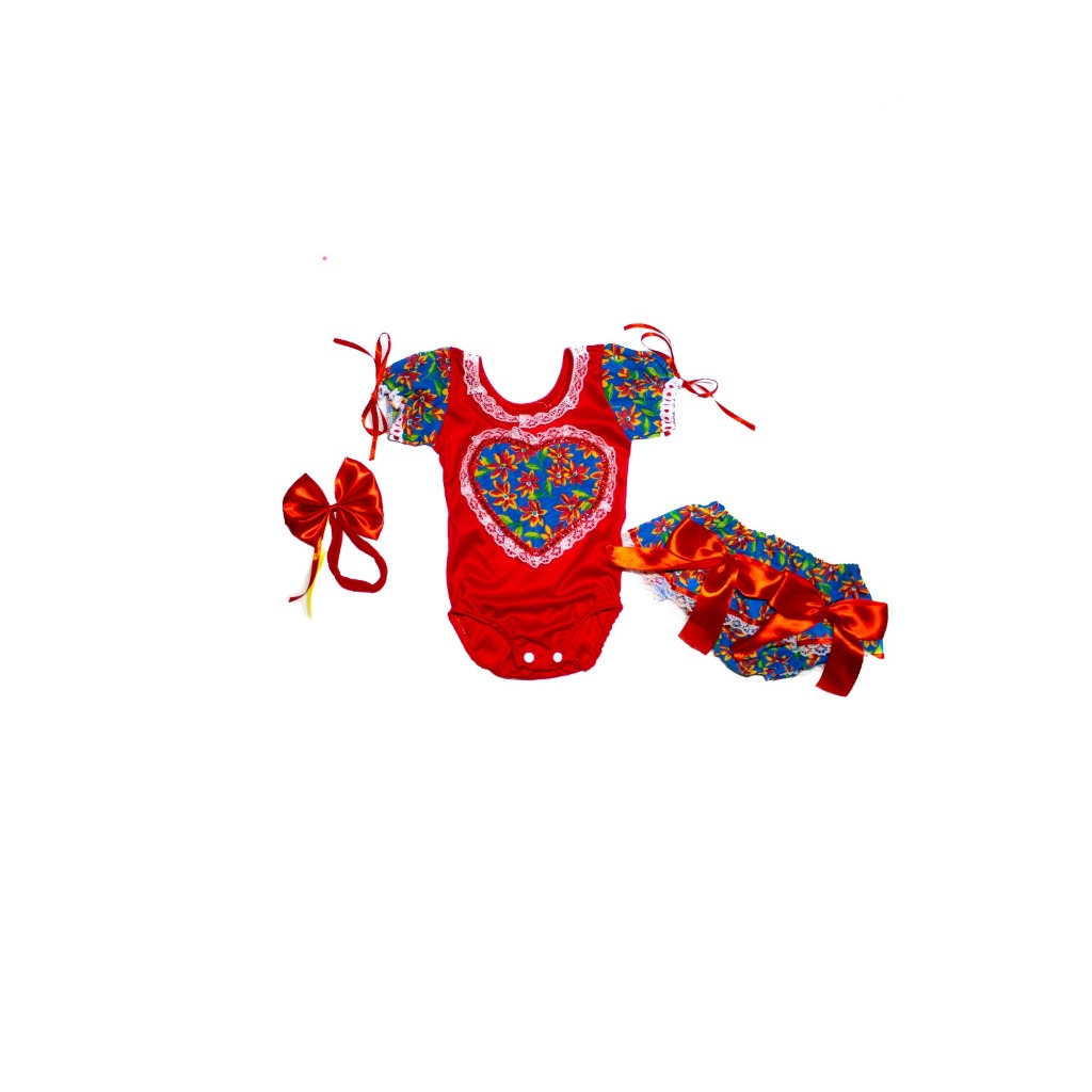 Body Saia Bebê Caipira Com Saia Vermelho - Festa Junina, Temática São João - Quadrilha