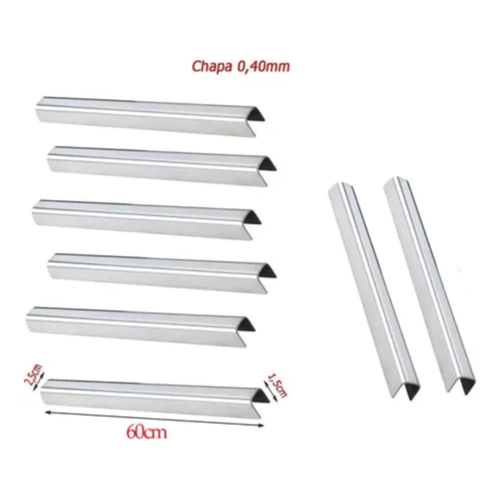 ￼Kit 8 pç Canaleta em aço Inox 60cm Para Churrasqueira churrasco para correr grelha perfil em Oferta na Shopee