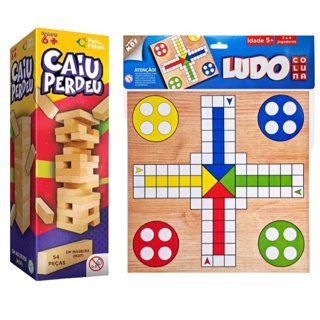 Kit Caiu Perdeu Torre Madeira + Jogo de Tabuleiro Ludo MDF - Diversão Garantida em Oferta na Shopee