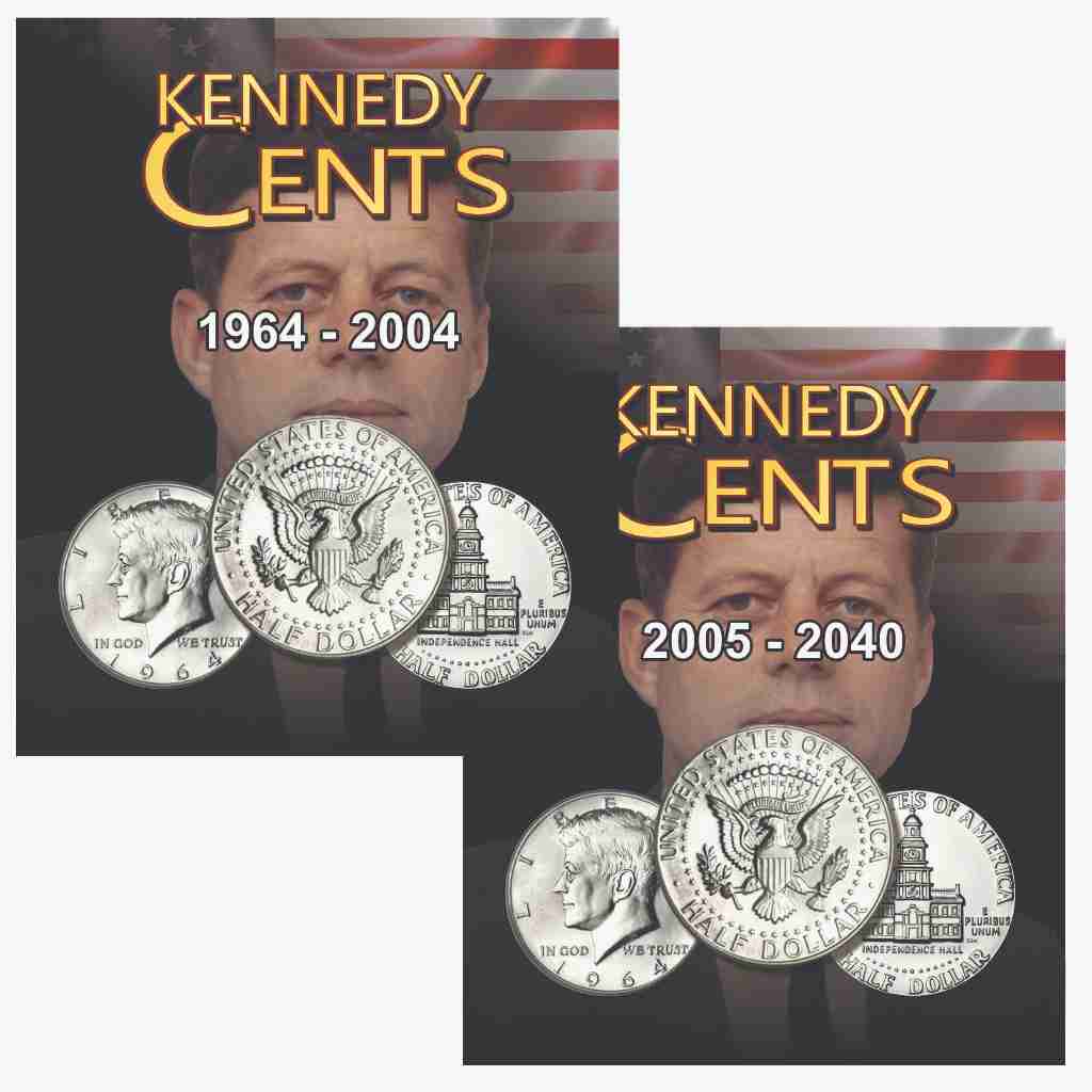 2 Álbuns para moedas americanas EUA - Half Dolar 1964 à 2040 -  Kennedy - Organizer