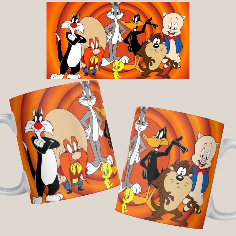 Caneca Looney Tunes Cartoons Personalizada Cerâmica Plastico Presente Promoção Lembrança Xícara Branca Lembrança
