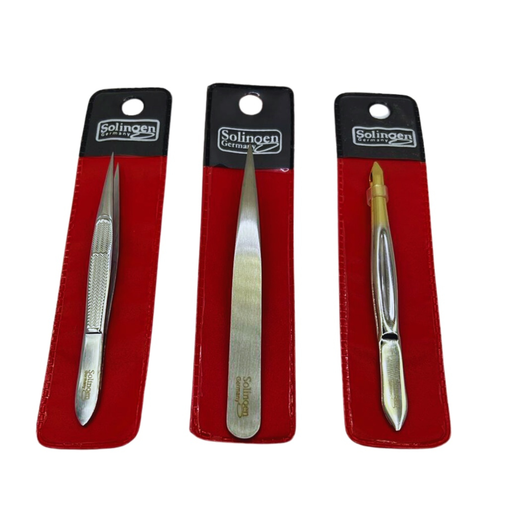 Kit 3 Pinças Solingen Profissional (Ponta Agulha + Triangular + Ponta Agulha Larg)