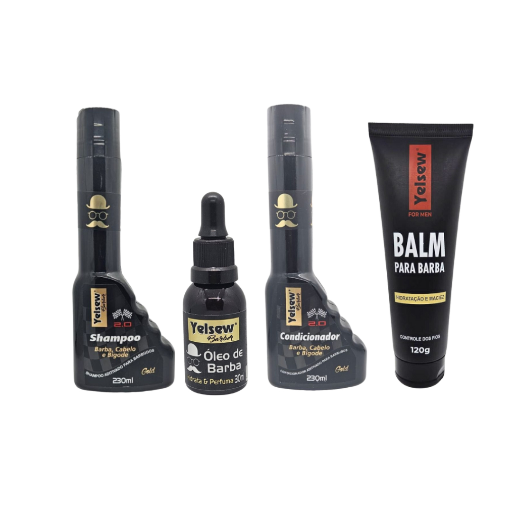 KIT BARBA SAUDÁVEL - SHAMPOO + CONDICIONADOR + BALM + ÓLEO PARA BARBA