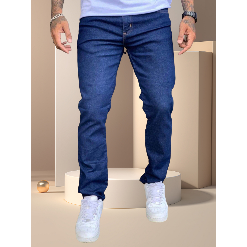 Calça Jeans Masculina Básica Com Lycra Azul Escuro-Tomada de fábrica em Oferta na Shopee