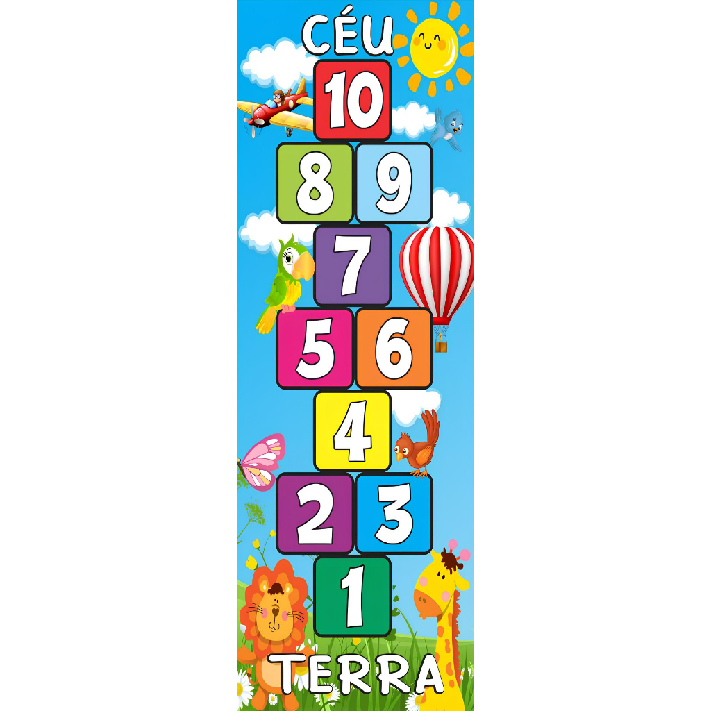 Adesivo de chão Amarelinha Pedagógico Infantil Brincadeira AMARELINHA PERSONAGENS NOVA 0,50 X 1,50