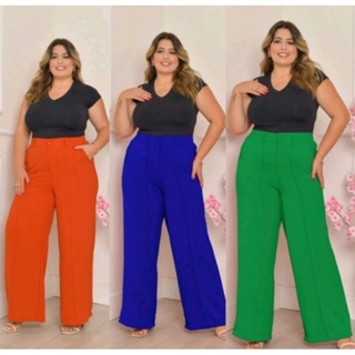 Calça Feminina Pantalona Com BOTAO Tecido Duna PLUS SIZE GG G1 G2 G3 【03】 em Oferta na Shopee