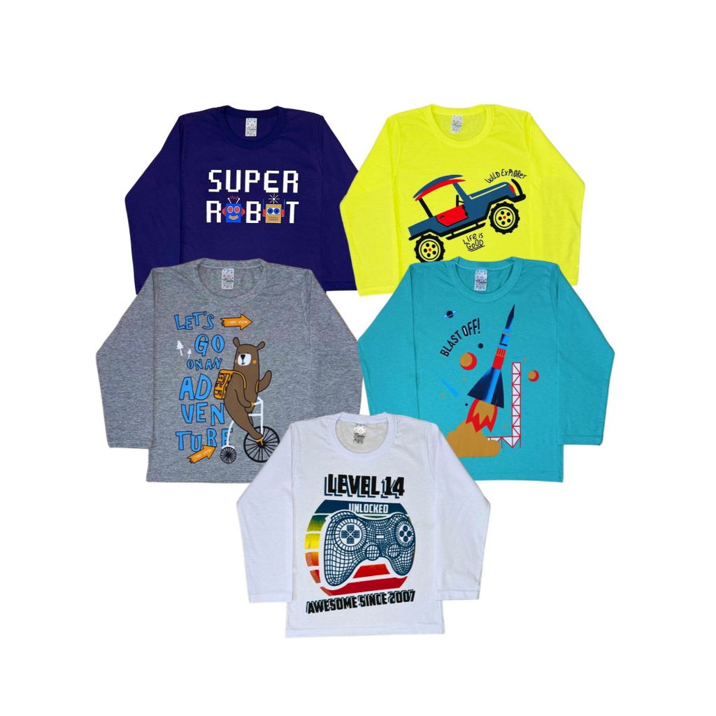 Camiseta infantil em malha de algodão estampada sortida