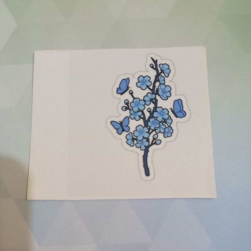 Adesivo/Sticker flor de cerejeira azul com borboletas