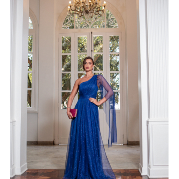 Vestido festa Kamily longo madrinha debutante casamento Tule com Brilho