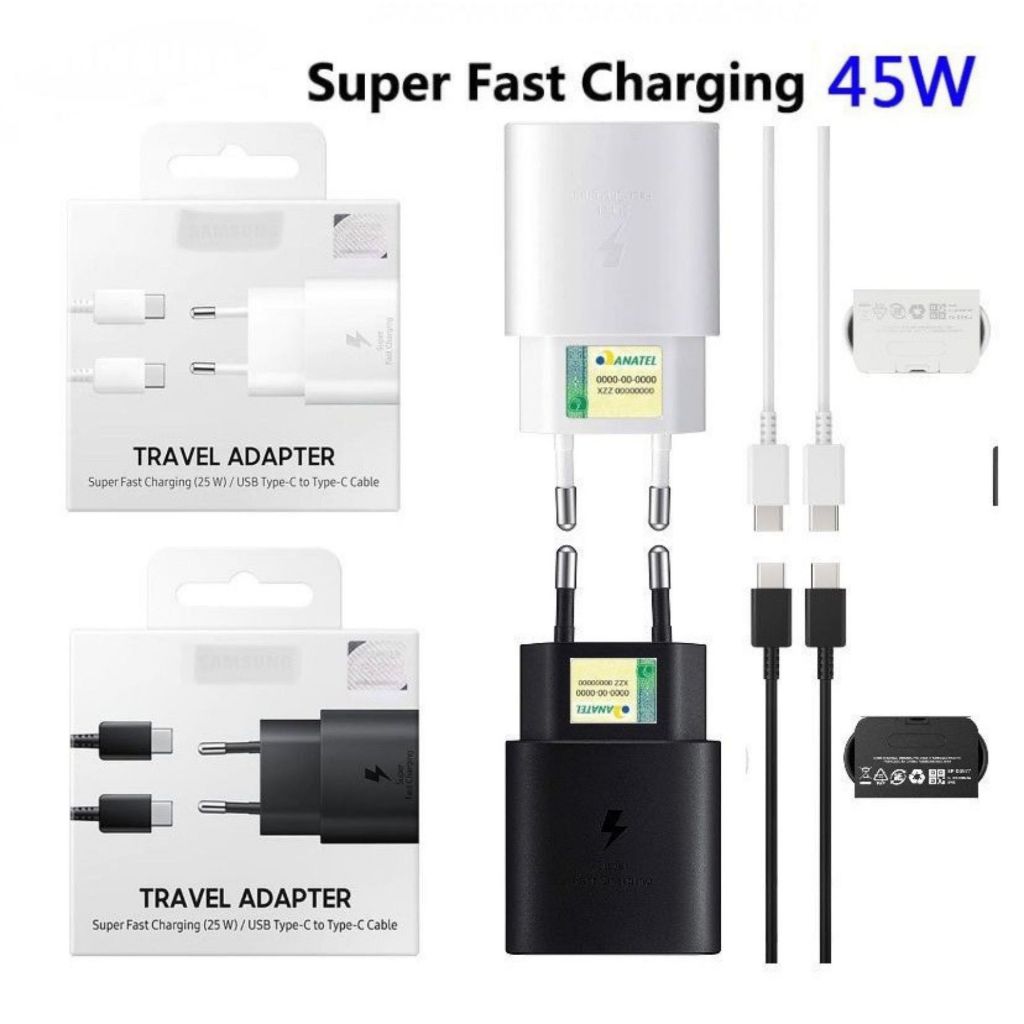 Carregador Turbo 45W Carregar Super Rápido USB C+Cabo Tipo C