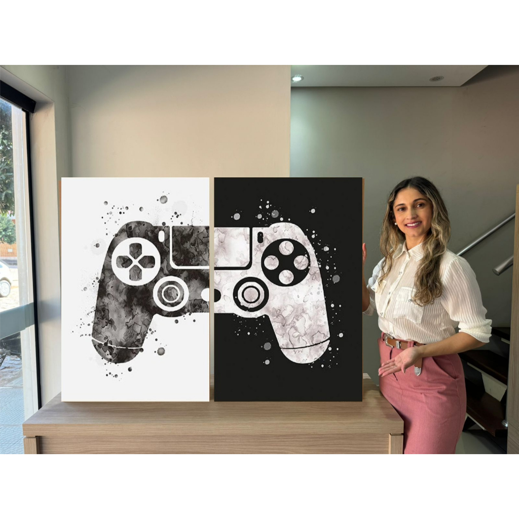 Quadro decorativo 2 peças video game gamer controle jogos para quarto sala em Oferta na Shopee