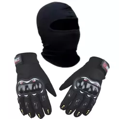 Kit Luva Com Proteção Frio + Touca Ninja Preta Moto Bike Motoqueiro Motoboy Universal