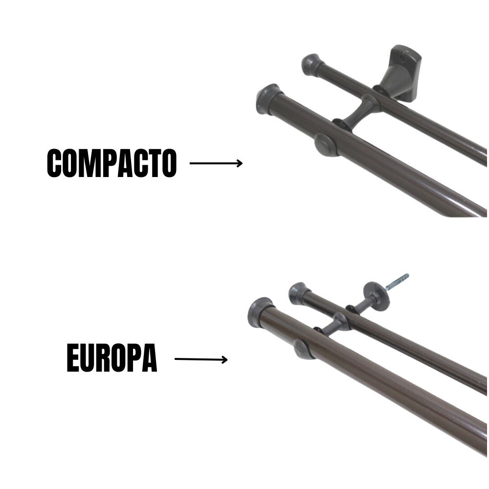 Varão Duplo Para Cortina Tabaco  2,20mts 19/28mm  Europa/Compacto