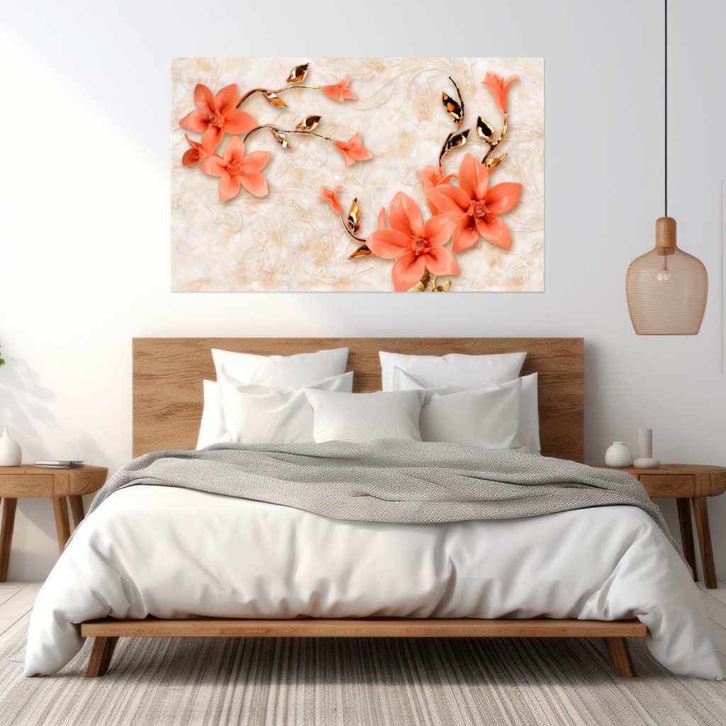 Adesivo de parede, quadro adesivo, envelopamento de móveis e objetos, floral, 3D - Lírio Salmão
