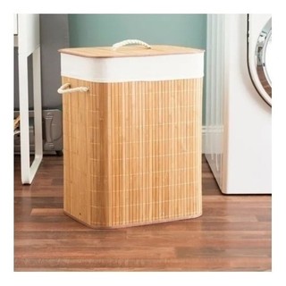 Cesto De Roupa Suja Bambu Dobravel Organizador Forrado Banheiro Cesto Retangular com Alça Cesto Organizador