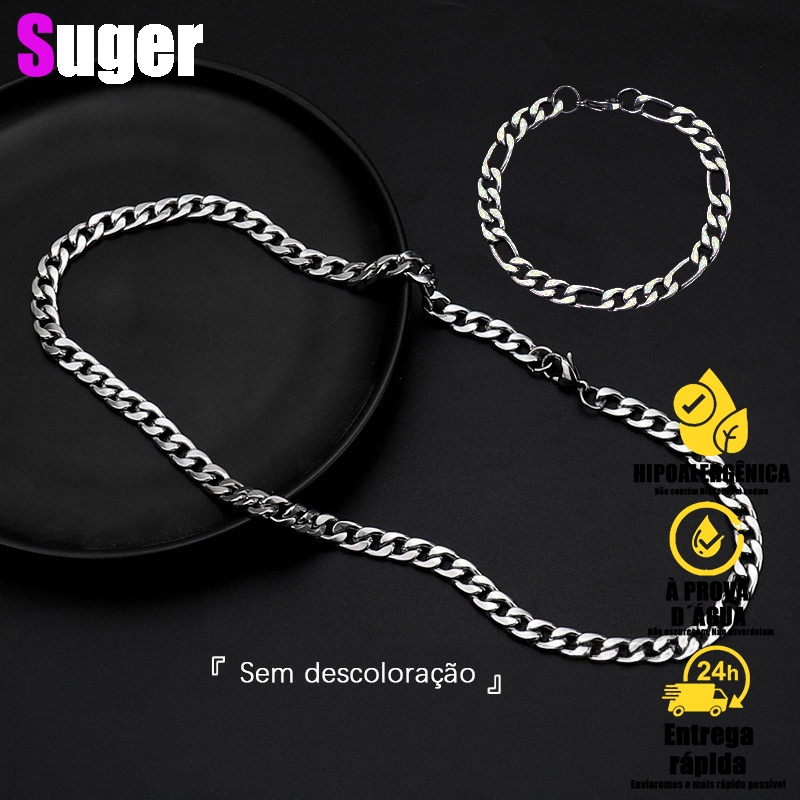 cordão com pulseira 3 4 5mm clássico geometria corrente carimbado pulseira de prata colar para homens feminino conjunto de jóias moda festa presentes christma