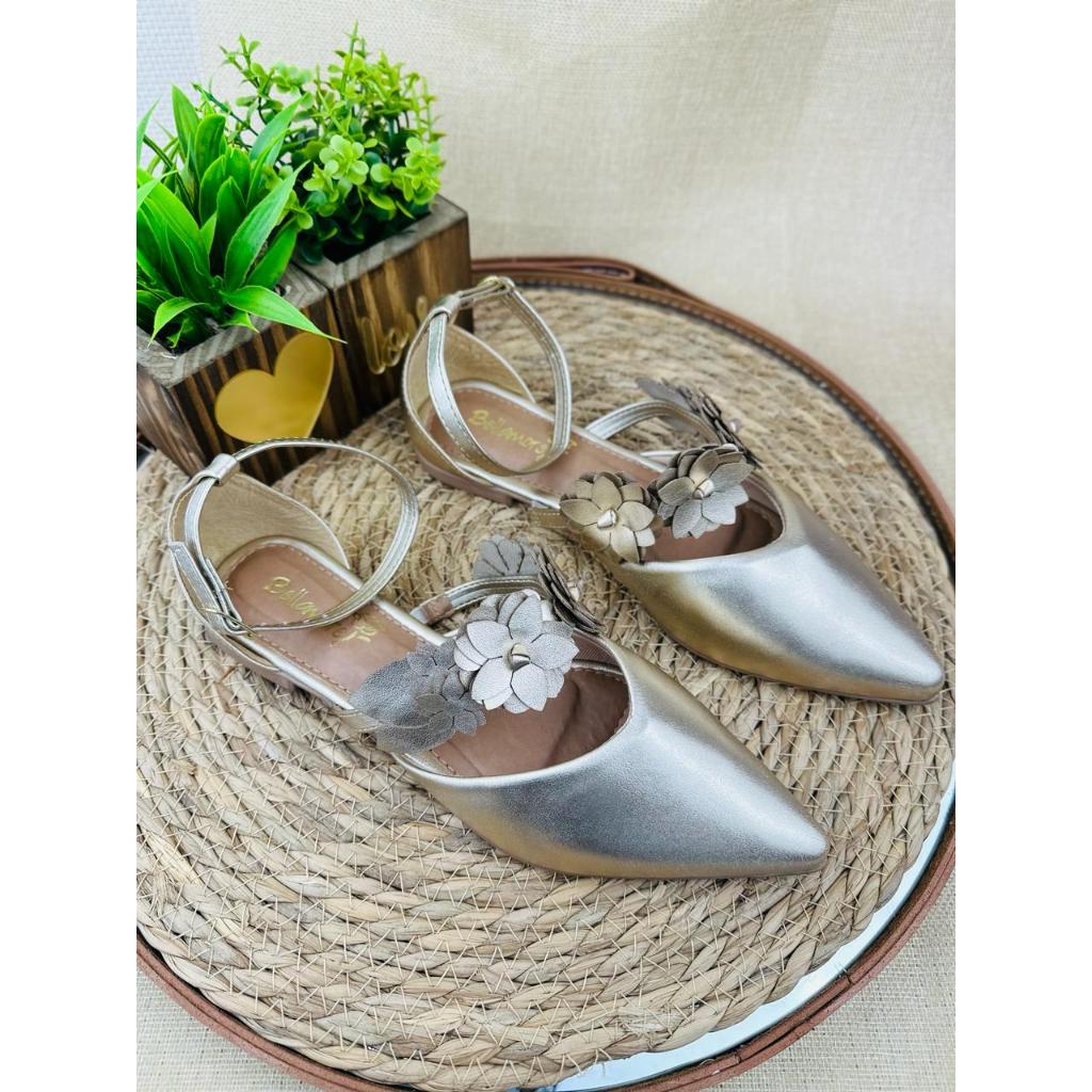 Sapatilha Feminina Bico Fino Mule Com Fivela Enf. Flores; Ref: 2959 em Oferta na Shopee