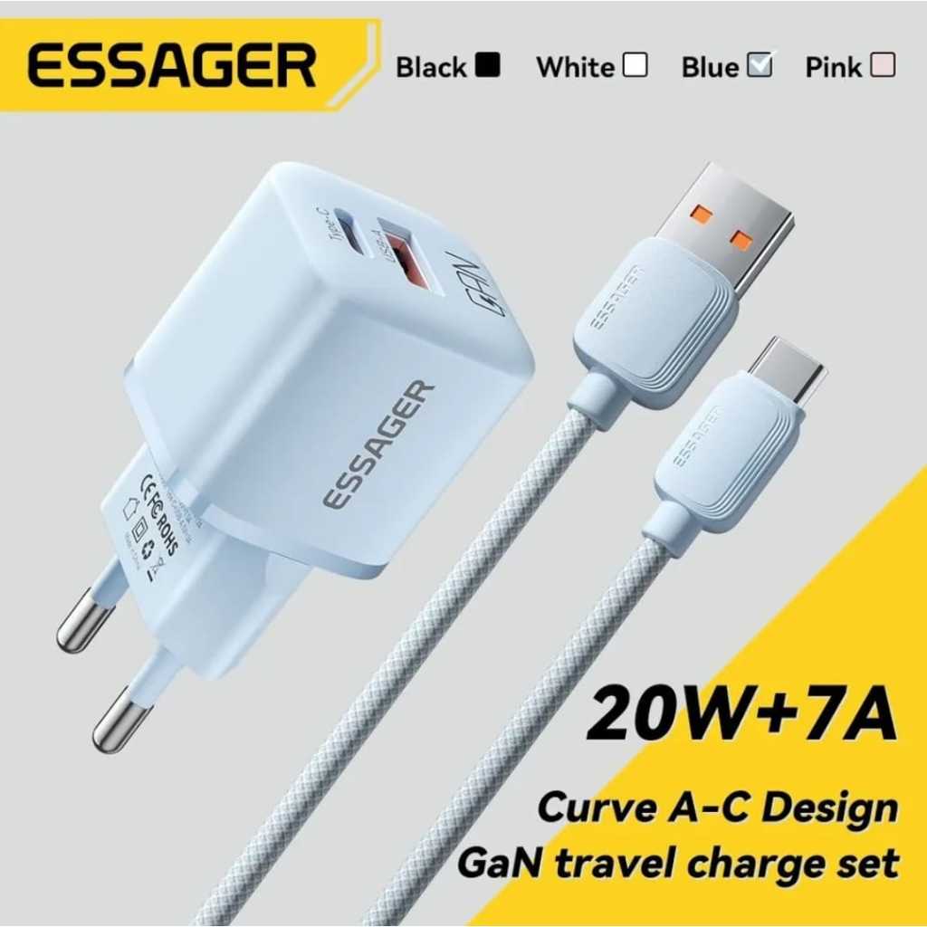 Kit Carregador Rápido Gan 20w + Cabo Essager  Usb Tipo C