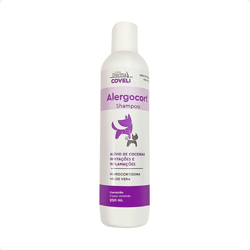 Alergocort 250mL - Shampoo Dermatológico P/ Cães, Gatos e Equinos - Pets