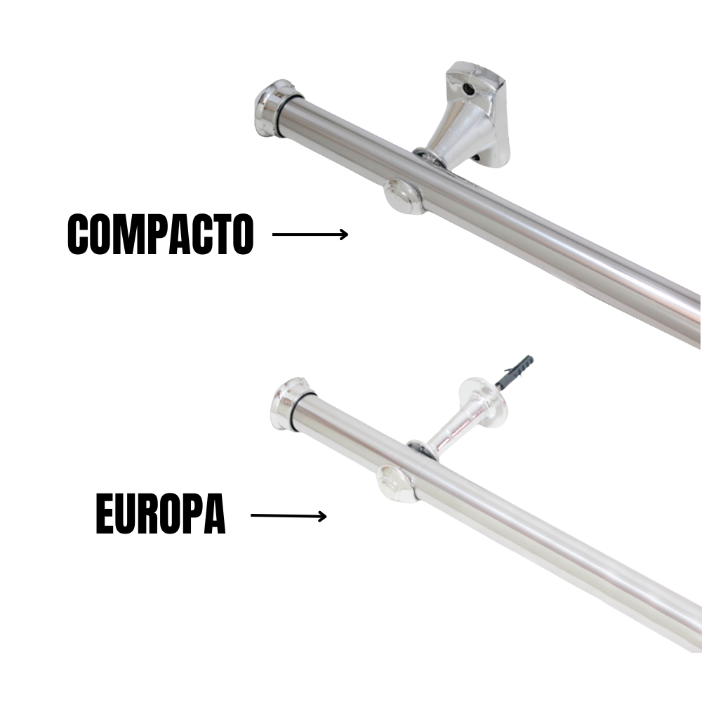 Varão de Cortina 2,40 Metros 28mm Cromado Prateado Compacto / Europa